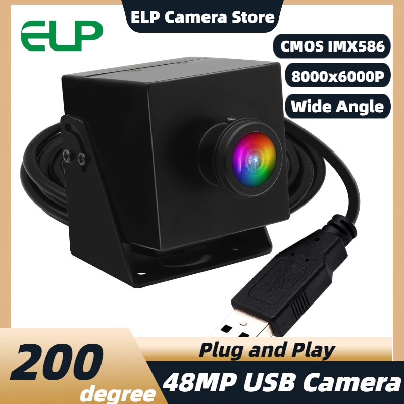 Webcam 4K - ELP 48MP 8KウルトラHD USBカメラ FOV 200度広角魚眼レンズ