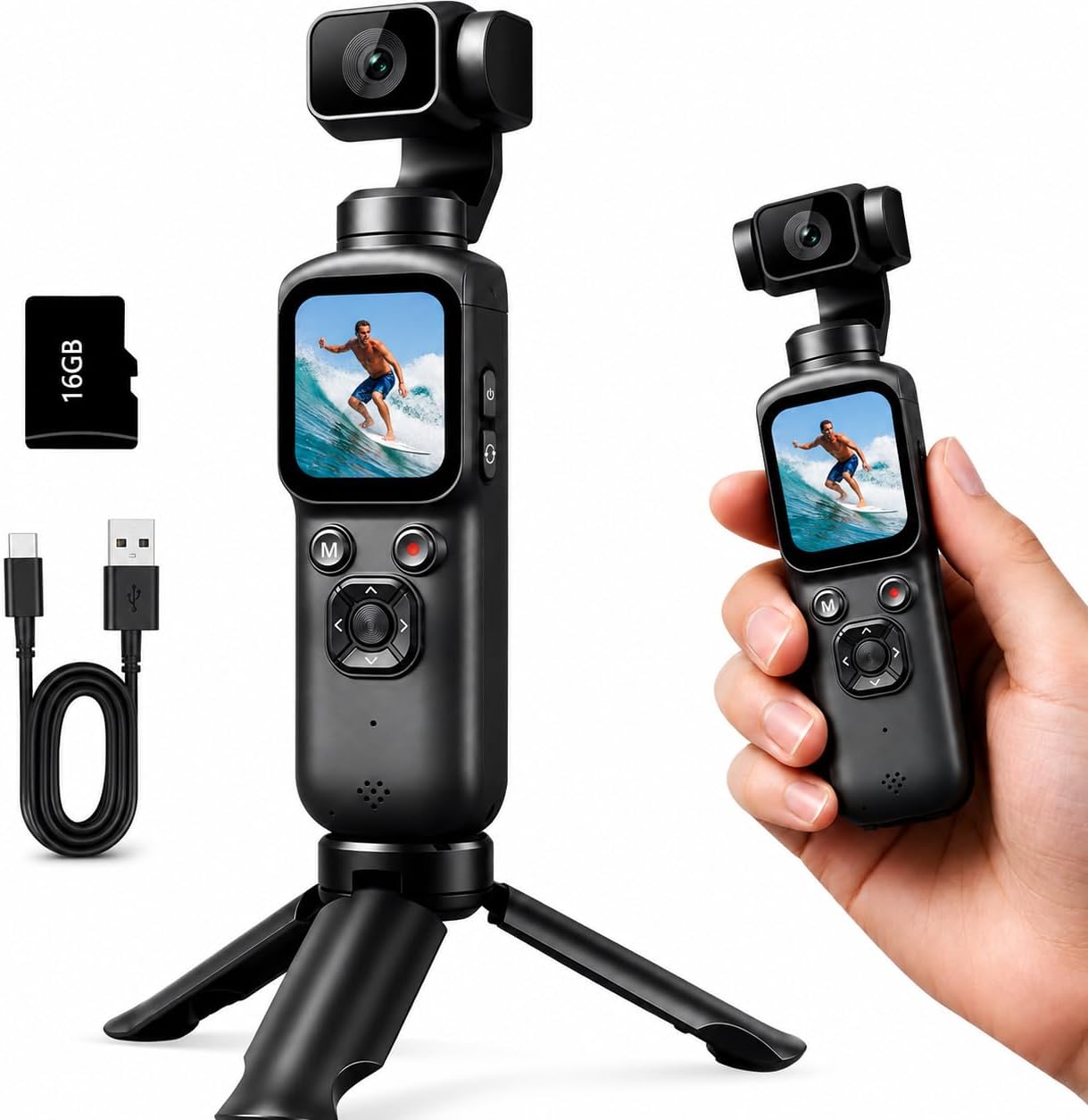 Webcam 4K - 4KハンドヘルドジンバルVlogカメラ YouTube初心者向け - 330 ° 回転レンズ＆顔追跡機能、75MP写真、WiFi共有、ウェブカメラ機能、1.72インチタッチスクリーン