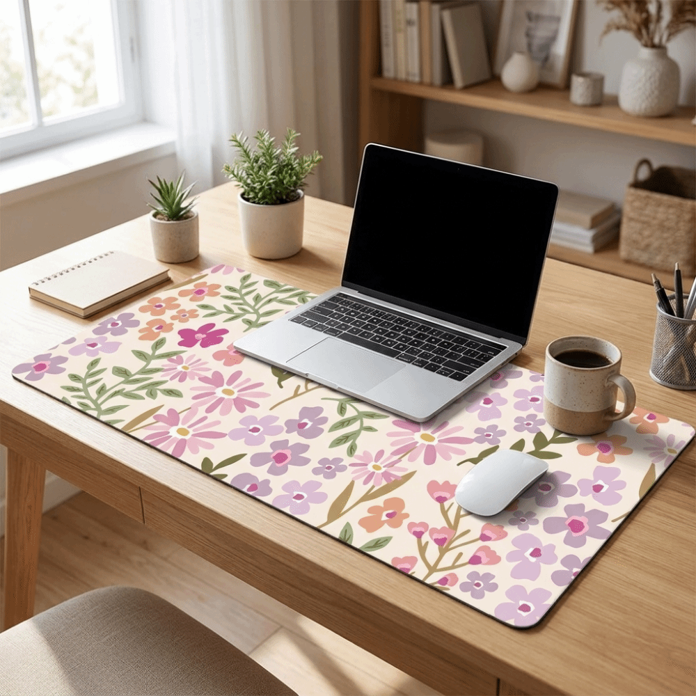 Gaming Desk Mat - 汚れに強い大型花柄デスクパッドゴムベースステッチエッジゲーミングマット花柄滑り止めコンピューターマットホーム