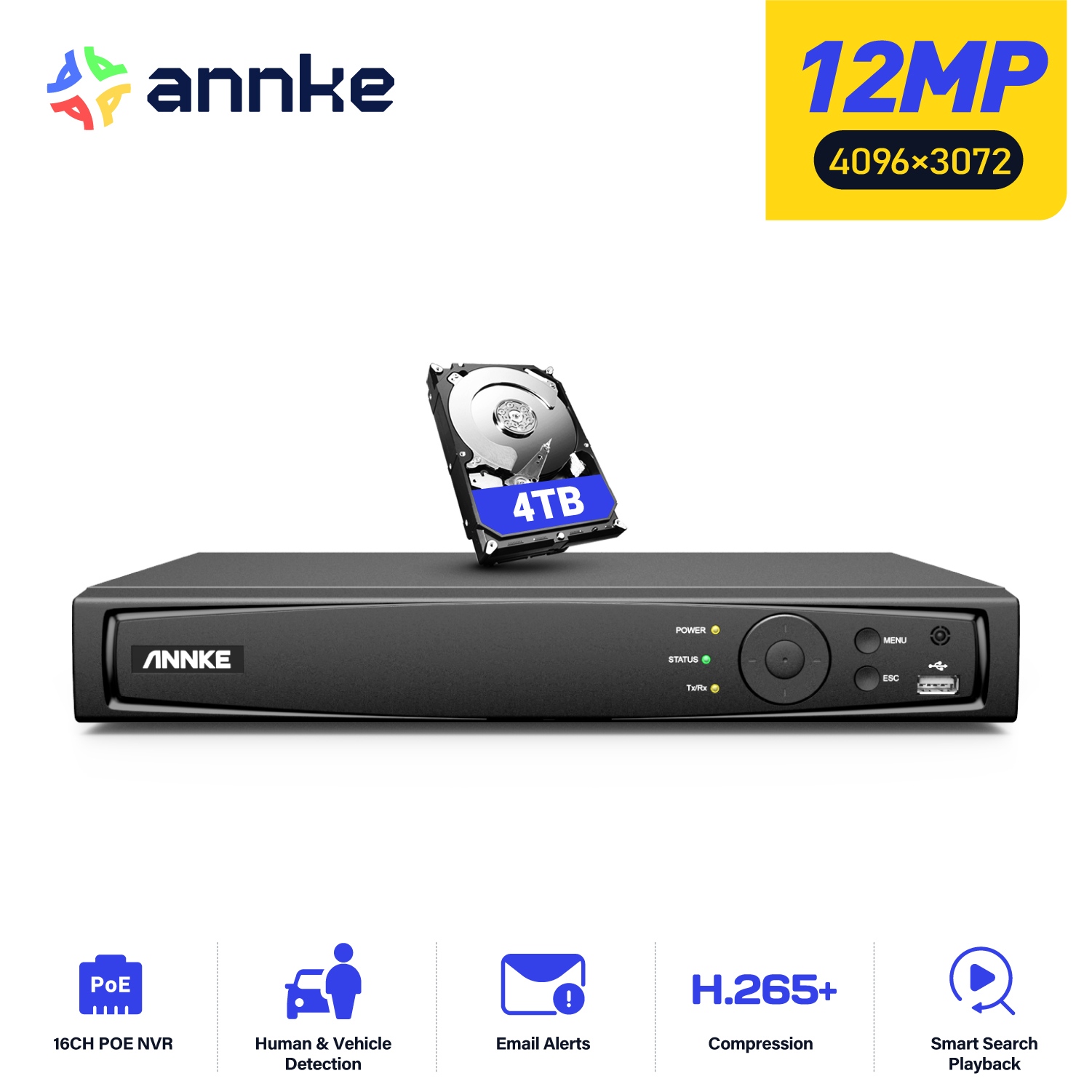 Webcam 4K - ANNKE 12MP POE NVR ネットワークビデオレコーダー 4/8/16CH