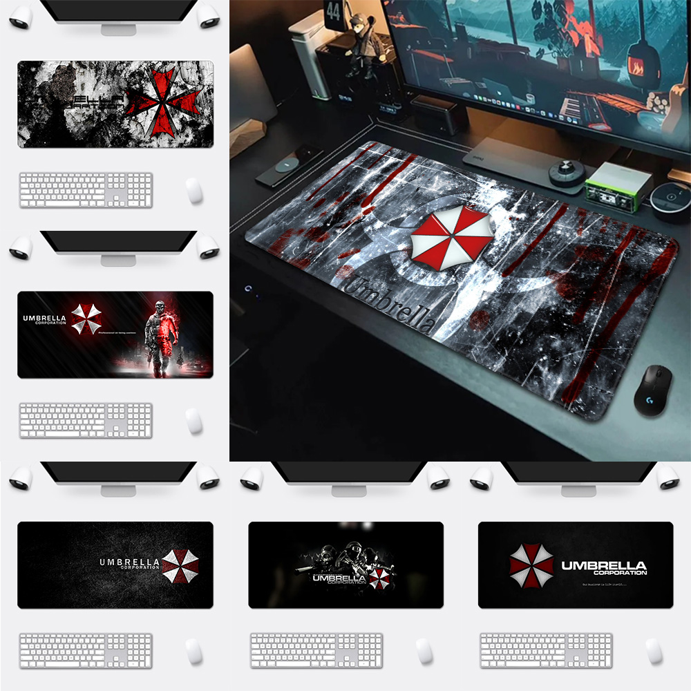 Pc Gaming Umbrella - ロックエッジ付きHDプリントコンピューターマウスパッド,ゲーマー用滑り止めマウスパッド,傘,傘,90x40cm,キーボード,PC,デスクトップ