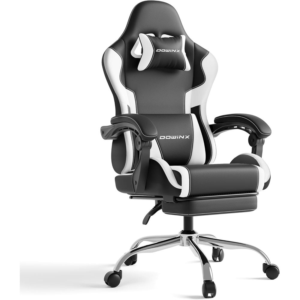 Gaming Chair Lumbar Pillow - 人間工学に基づいたゲーミングチェア、ランバーサポートと枕付き、耐荷重330ポンド、ホワイト、家庭、ストリーミング、長時間ゲーミングに最適