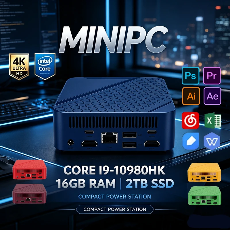 Pc Gaming Editing - カラフルなポータブルミニPC、インテルI9‑10980HK、Win11、16GB RAM 2TB SSD、WiFi6 BT5.2、4K UHD対応、ゲーム、ストリーミング、動画編集に最適