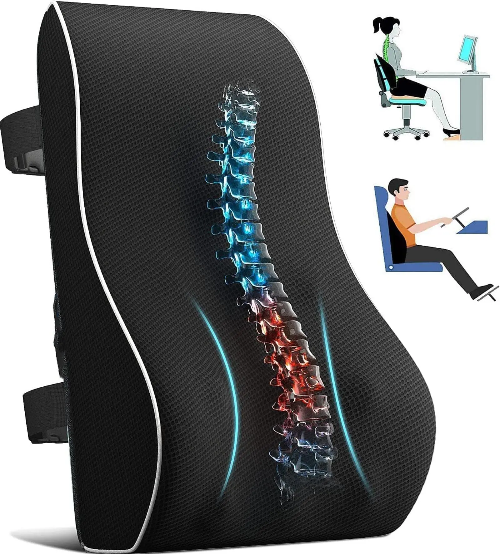 腰サポート枕低反発カーシート腰クッション腰痛を和らげるソフト - Gaming Chair Lumbar Pillow のレビューと価格