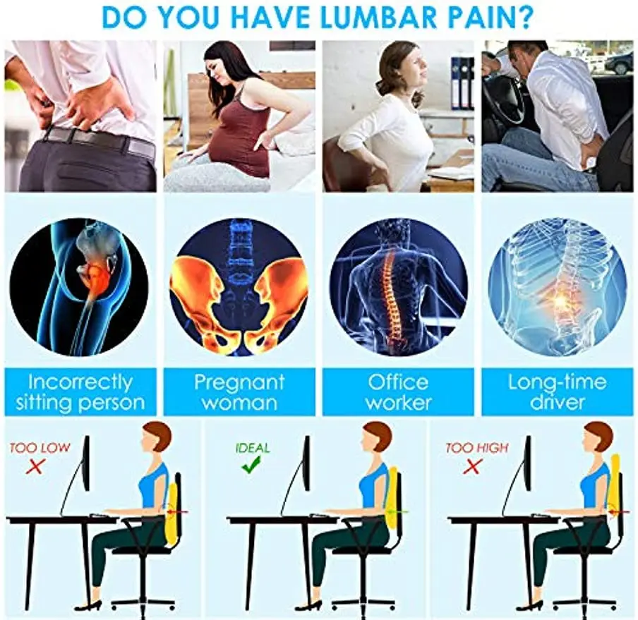 腰サポート枕低反発カーシート腰クッション腰痛を和らげるソフト - Gaming Chair Lumbar Pillow のレビューと価格