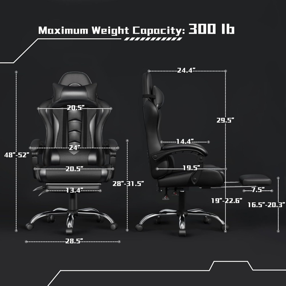 快適なPUレザーゲーミングチェア、フットレストマッサージ機能 - Gaming Chair Lumbar Pillow のレビューと価格