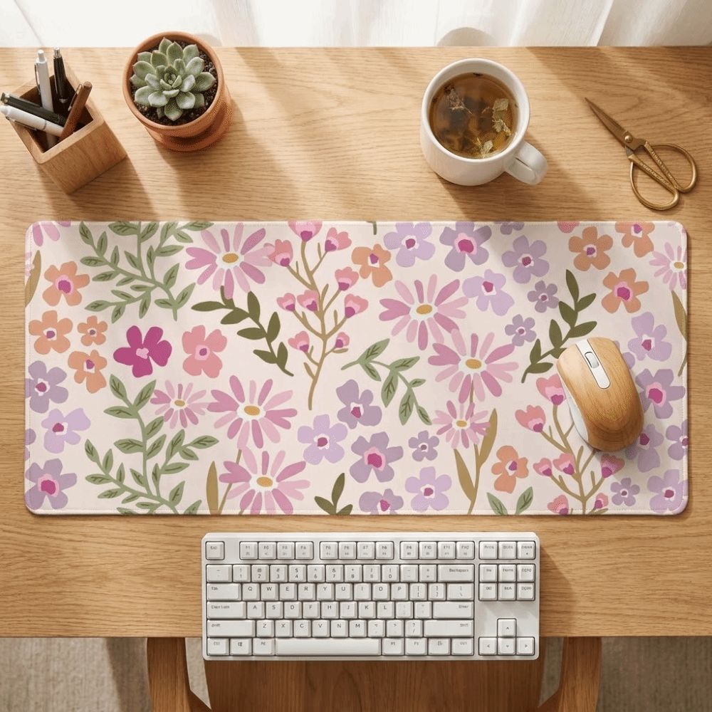 汚れに強い大型花柄デスクパッドゴムベースステッチエッジゲーミ - Gaming Desk Mat のレビューと価格