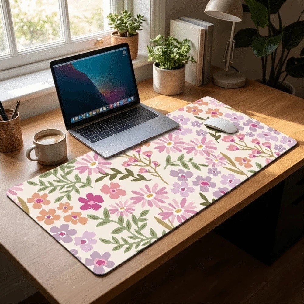 汚れに強い大型花柄デスクパッドゴムベースステッチエッジゲーミ - Gaming Desk Mat のレビューと価格