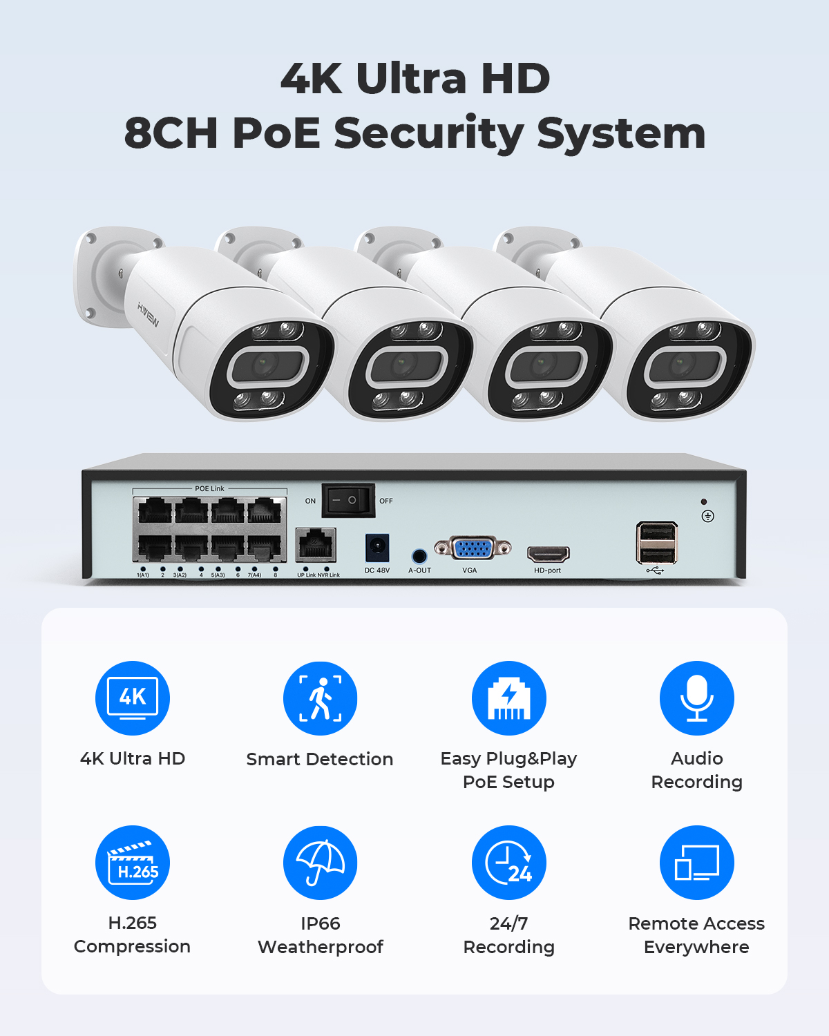 H.View 4K 5Mp 8Mp PoE CCTVセキュリ - Webcam 4K のレビューと価格