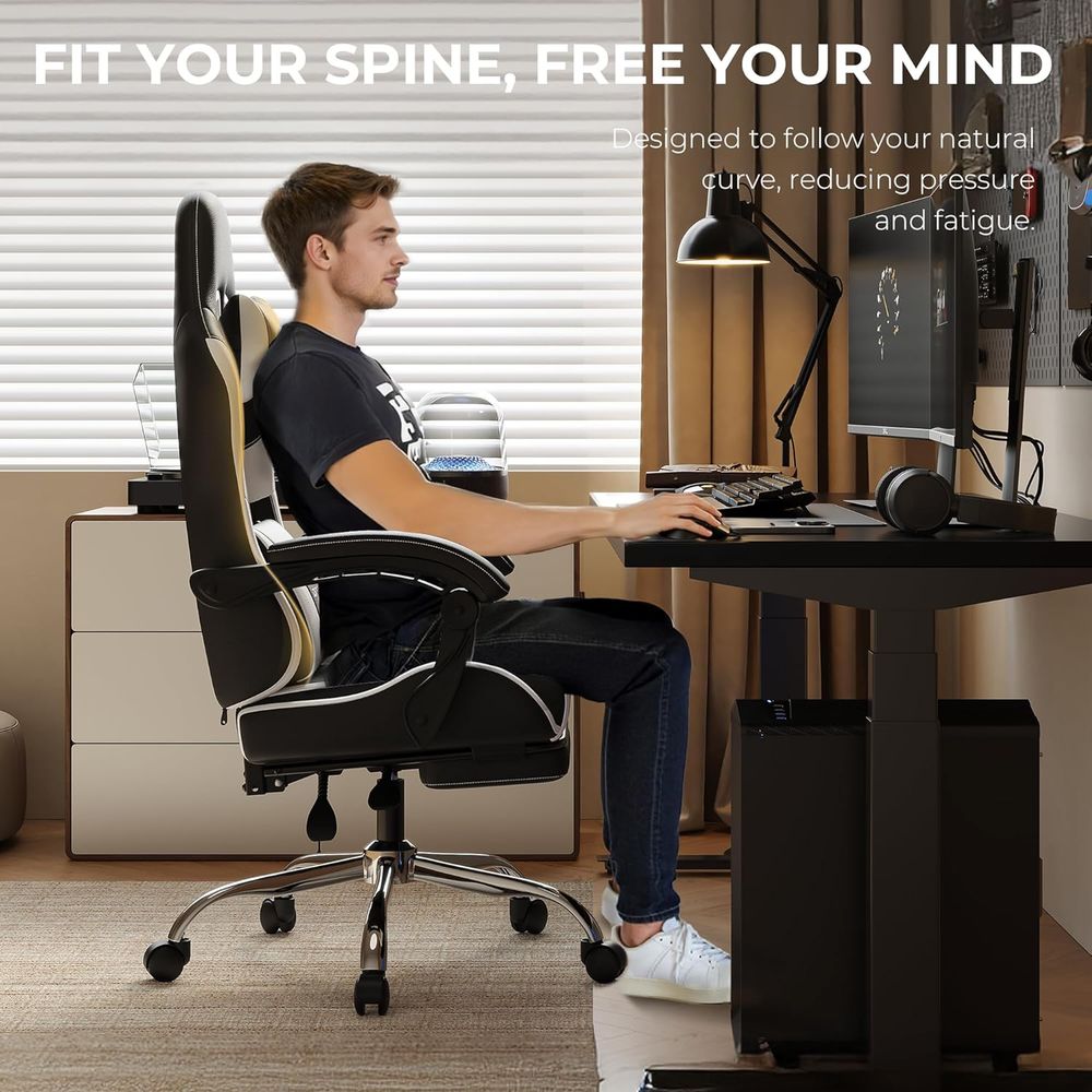 人間工学に基づいたゲーミングチェア、ランバーサポートと枕付き - Gaming Chair Lumbar Pillow のレビューと価格