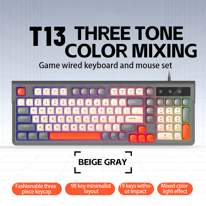 新しい T13 有線ゲーミングキーボード 98 キー 3 色 - Anti-Ghosting Keyboard のレビューと価格