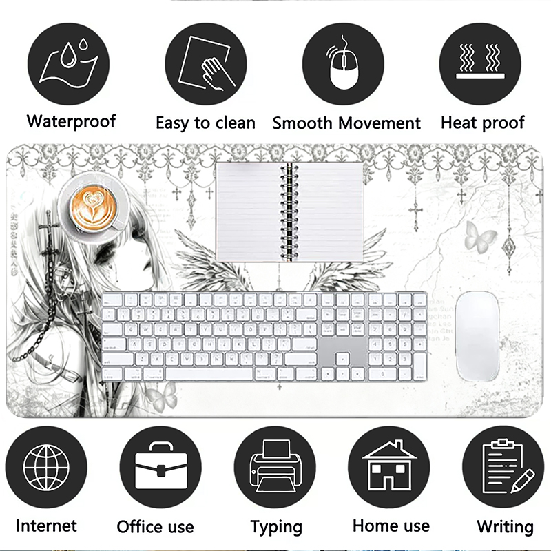 レザーマウスパッド黒白アニメ美学エンジェルガールマウスパッド - Gaming Desk Mat のレビューと価格