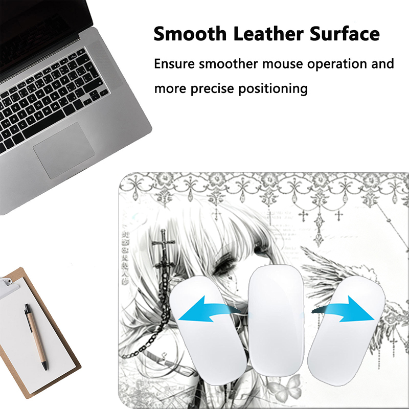 レザーマウスパッド黒白アニメ美学エンジェルガールマウスパッド - Gaming Desk Mat のレビューと価格