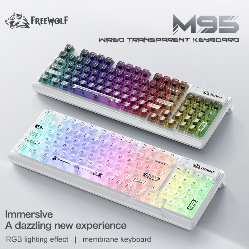 有線RGB透明キーボード FREEWOLF M95 サイレン - Anti-Ghosting Keyboard のレビューと価格